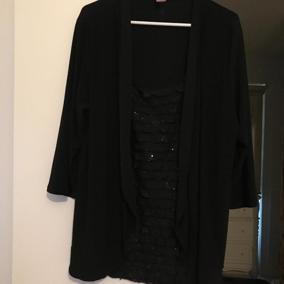 American City Wear 3X black jacket tunic with sparkly mock tank attached. - Picture 5 of 16